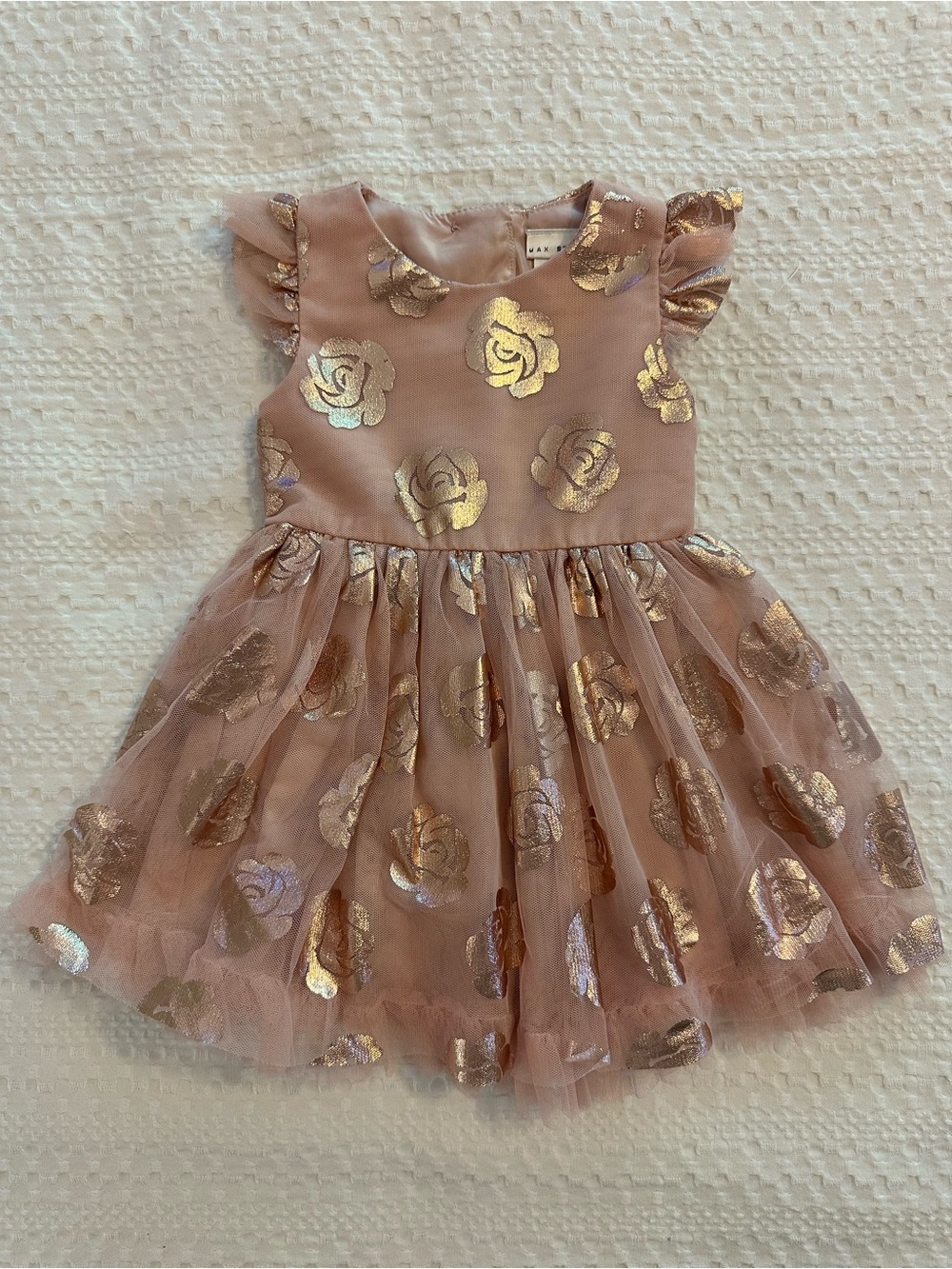 Max Studio Baby Girl Pink Metallic Gold Rose Tulle Dress